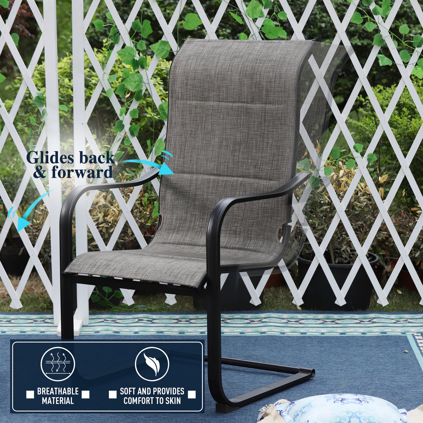 Sophia & William Patio Dining Chairs High Back Patio Chairs C Spring Motion Chairs 2 Pieces Quick Dry Textilene Outdoor Furniture Support 350lbs for Lawn Garden Balcony Pool Backyard Weather Resistant