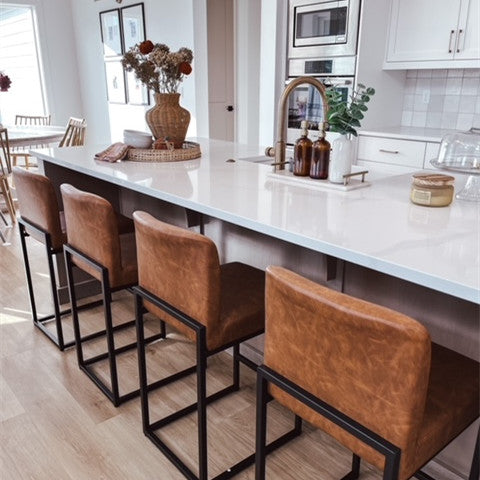 Retro PU Leather Bar Stools with Backs and Sturdy Metal Frame