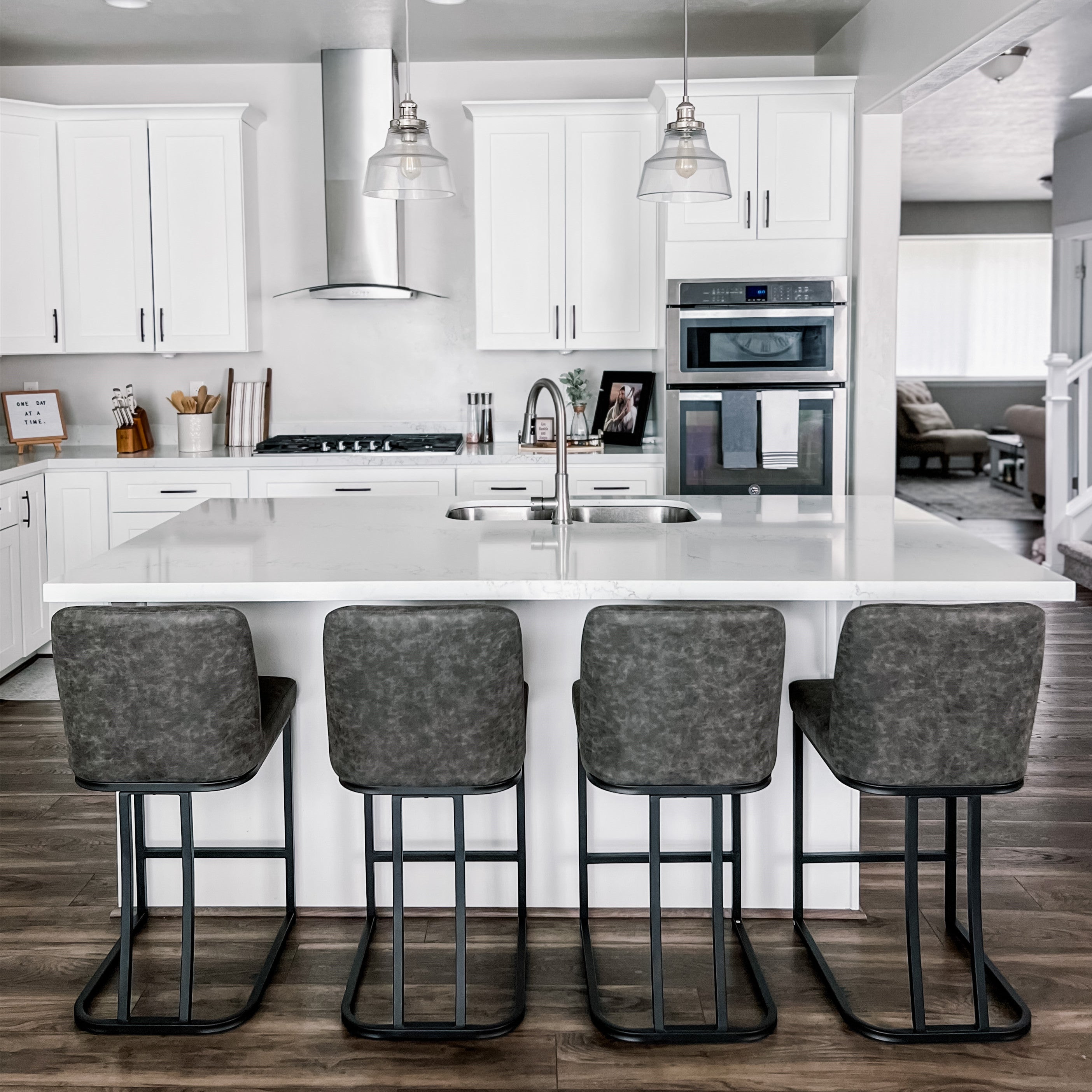 Classic PU Leather Bar Stools with Backs and Metal Frame, Dark