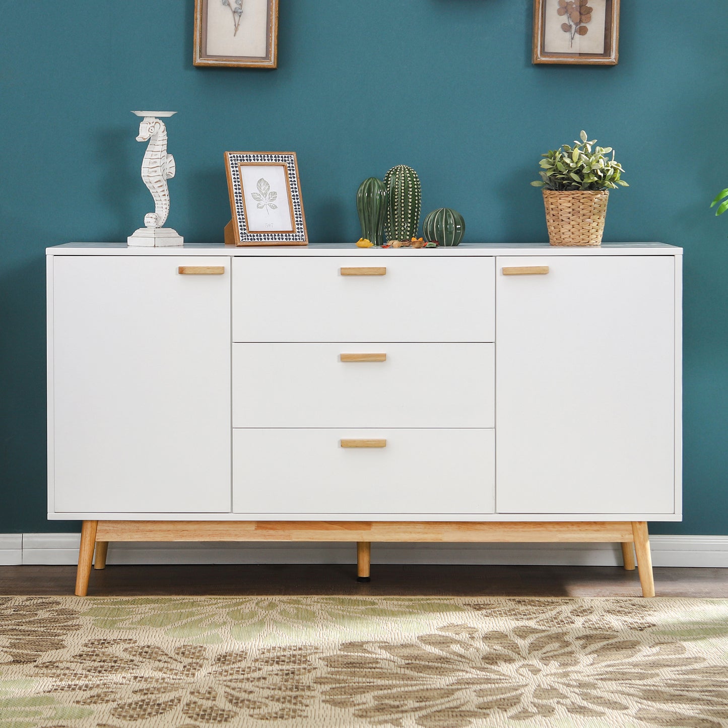 S&W Buffet Sideboard with 2 Doors & 3 Drawers for Entryway, Office, Living Room-White