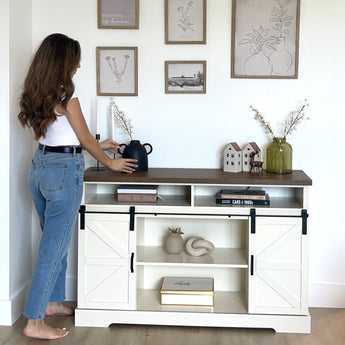 Multifunctional Elegant TV Stand and Sideboard Cabinet with Sliding Barn Doors