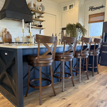 Retro Wooden Bar Height Stools with Backs and 360 Degrees Swivel Chair, Dark Brown