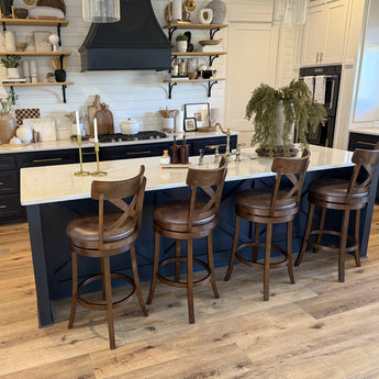Retro Wooden Bar Height Stools with Backs and 360 Degrees Swivel Chair, Dark Brown