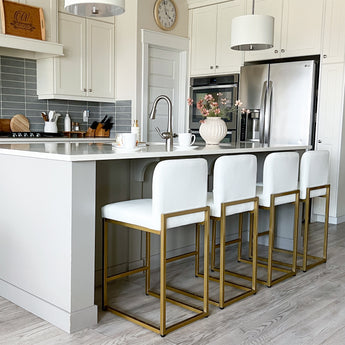 Elegant PU Leather Bar Stools with Backs and Strong Metal Frame, White
