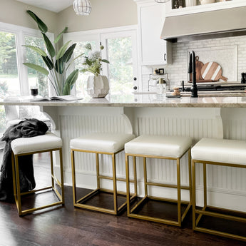 Modern Backless Counter Stools with Sturdy Metal Frame, White