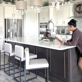 Contemporary PU Leather Bar Stools with Backs and Sturdy Metal Frame, White-Grey