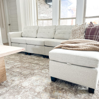 Luna Modular White Sectional Sofa with Storage Chaise