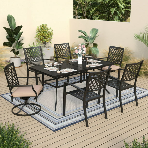 Sophia & William 7 Piece Patio Dining Set Outdoor Metal Furniture Table and Stackable Chairs