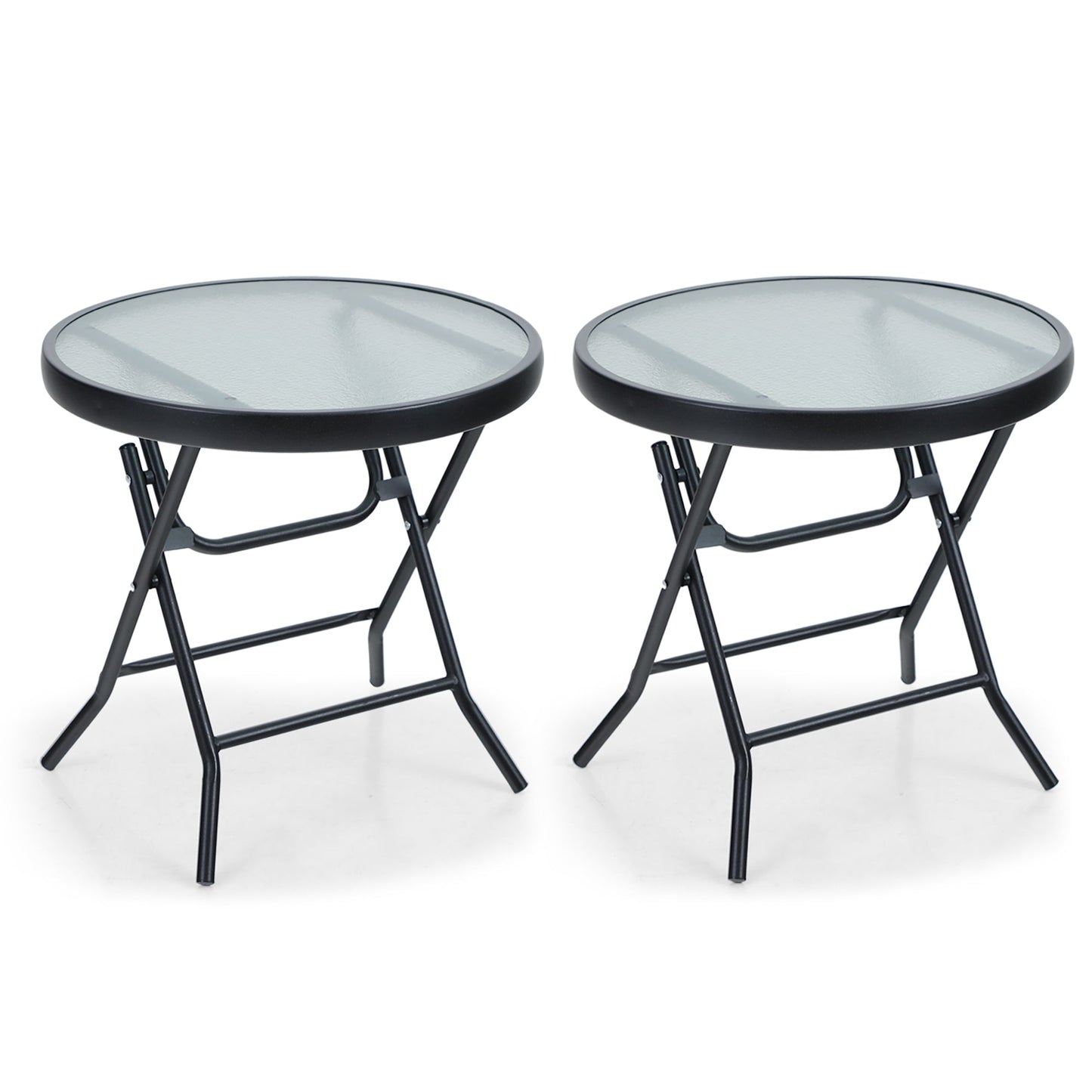 Sophia & William 2 Piece 18 inch Patio Round Folding Side Table Small Portable Bistro Coffee Table Tempered Glass Top Clear
