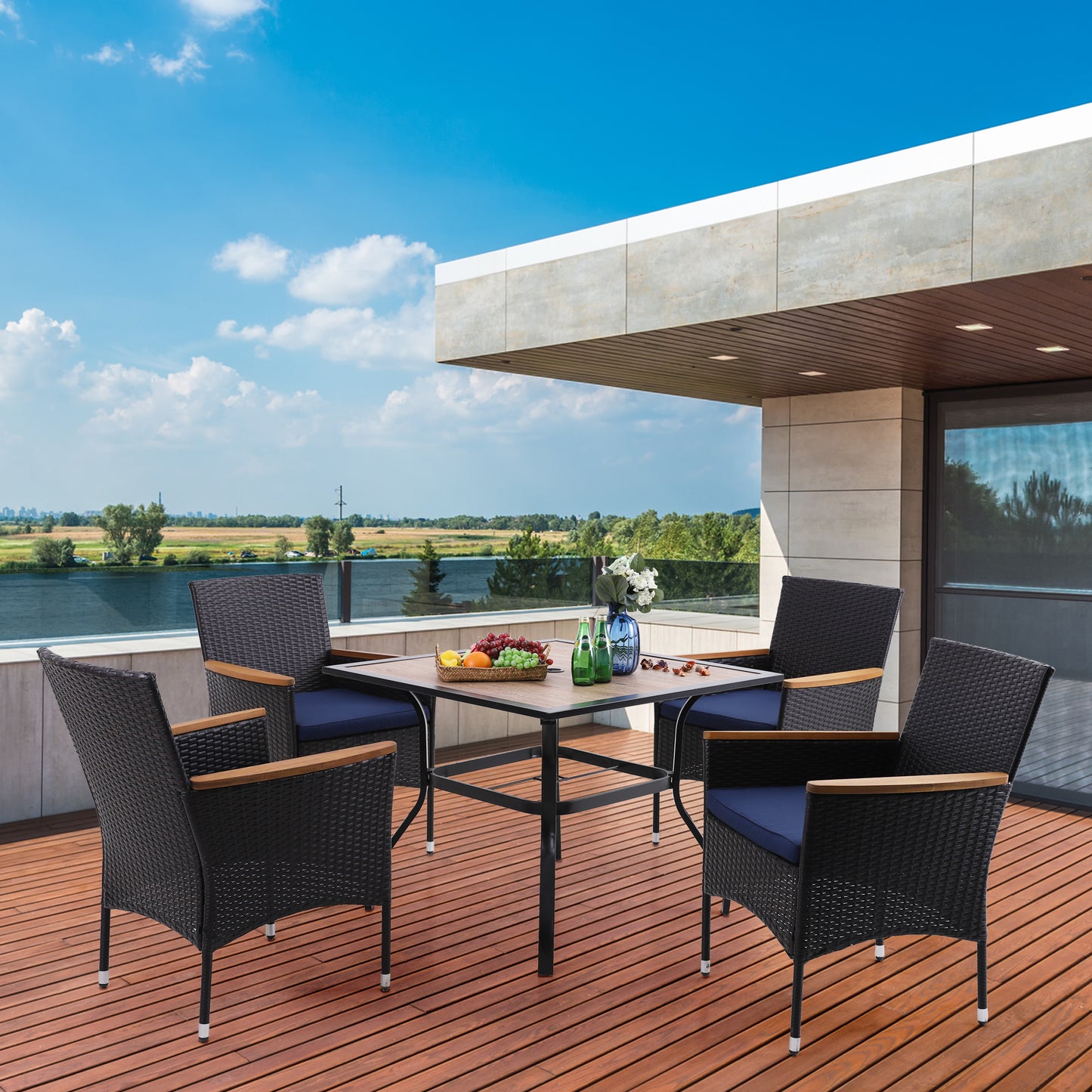 Sophia & William 5-Piece Wiker Rattan Patio Dining Set for 4 People