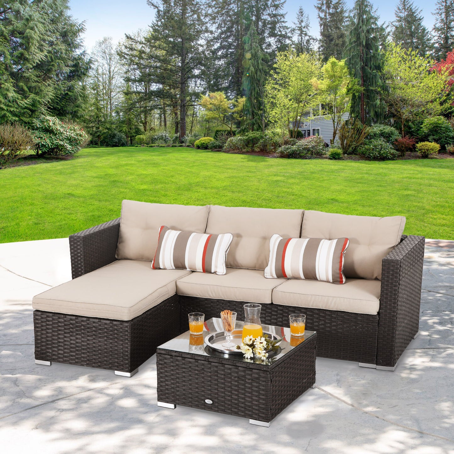 Sophia & William 3Pcs Outdoor Patio Wicker Rattan Sectional Sofa Set - Beige