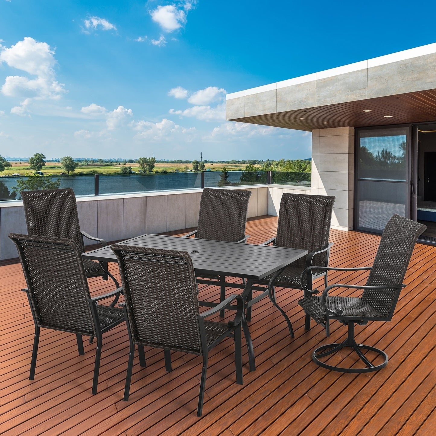 Sophia & William 7PCS Patio Dining Set Rattan Chairs and Table Set