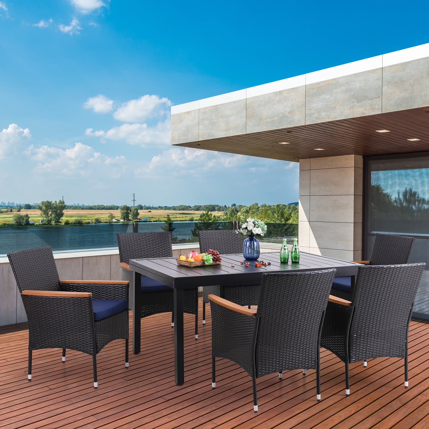 Sophia & William 7-Piece Wiker Rattan Patio Dining Set for 6 People