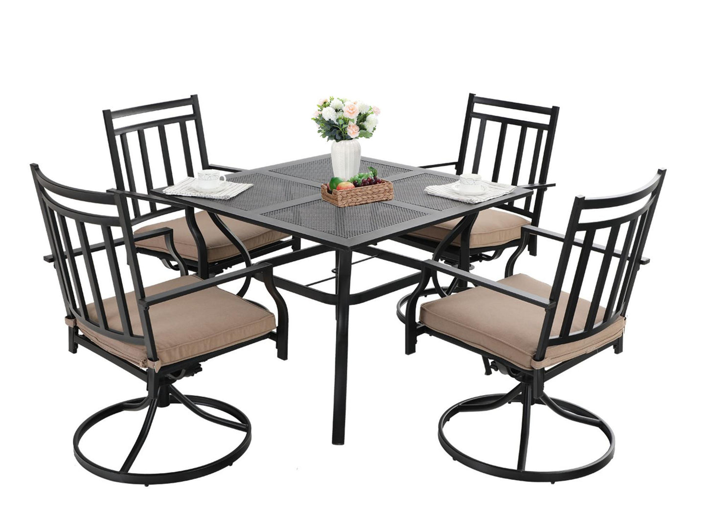 Sophia & William 5 Peices Outdoor Patio Metal Dining Set Swivel Chairs and Table Set