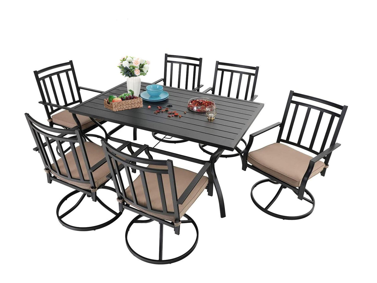 Sophia & William 7 Peices Outdoor Patio Dining Set Swivel Chairs and Table Set