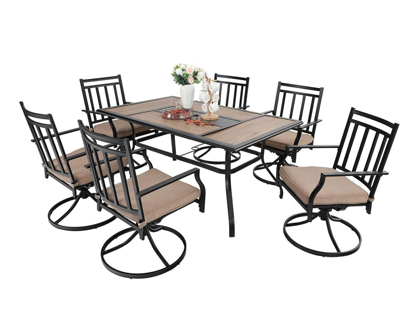 Sophia & William 7 Peices Outdoor Patio Dining Set Swivel Chairs and Table Set