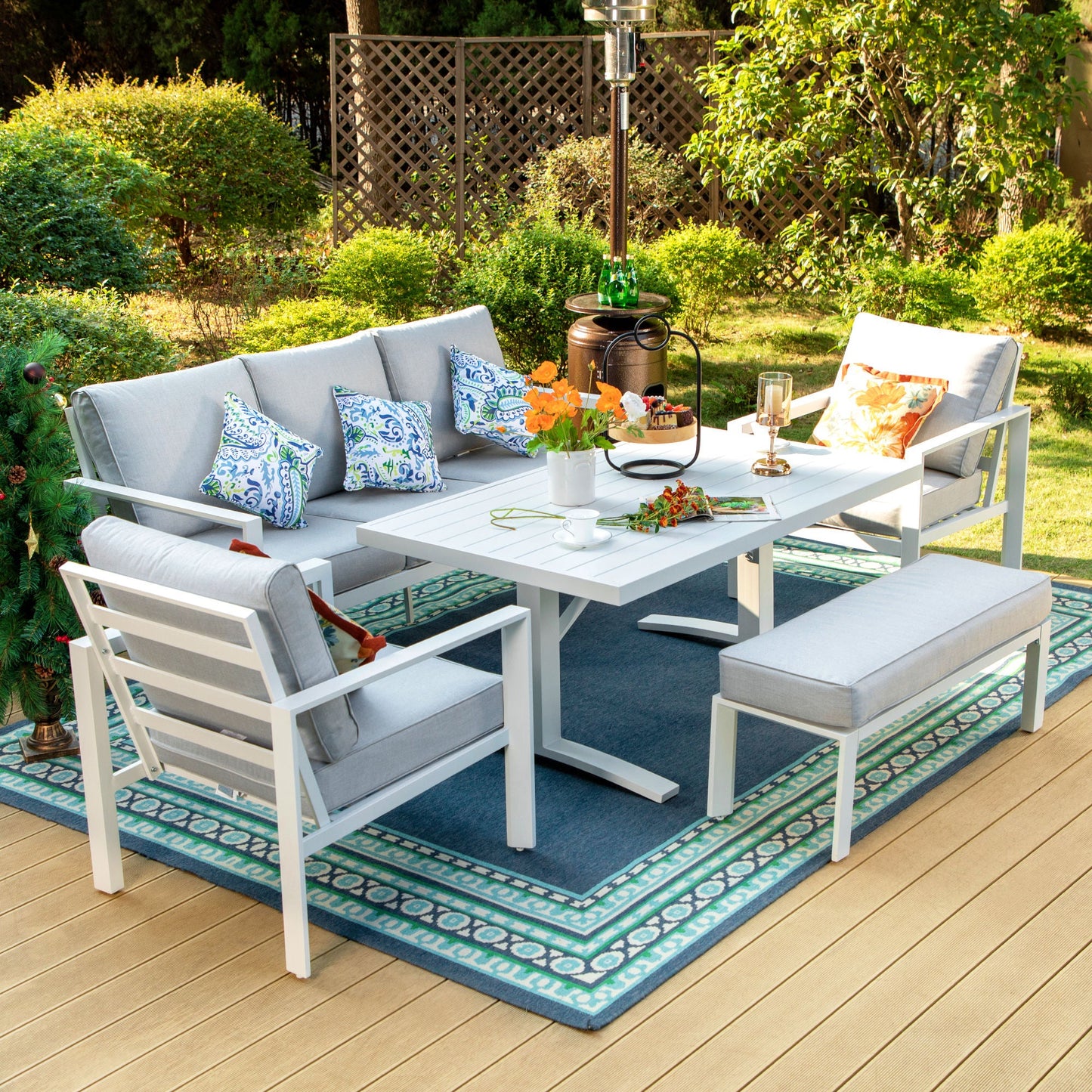 Sophia & William 5 Pieces Aluminum Outdoor Furniture Conversation Sofa set, Grey