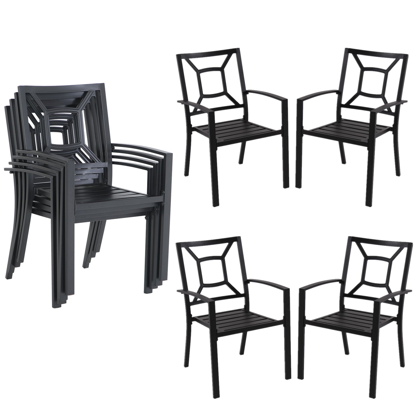Sophia & William Outdoor Patio Metal Dining Chairs Set of 8, Black