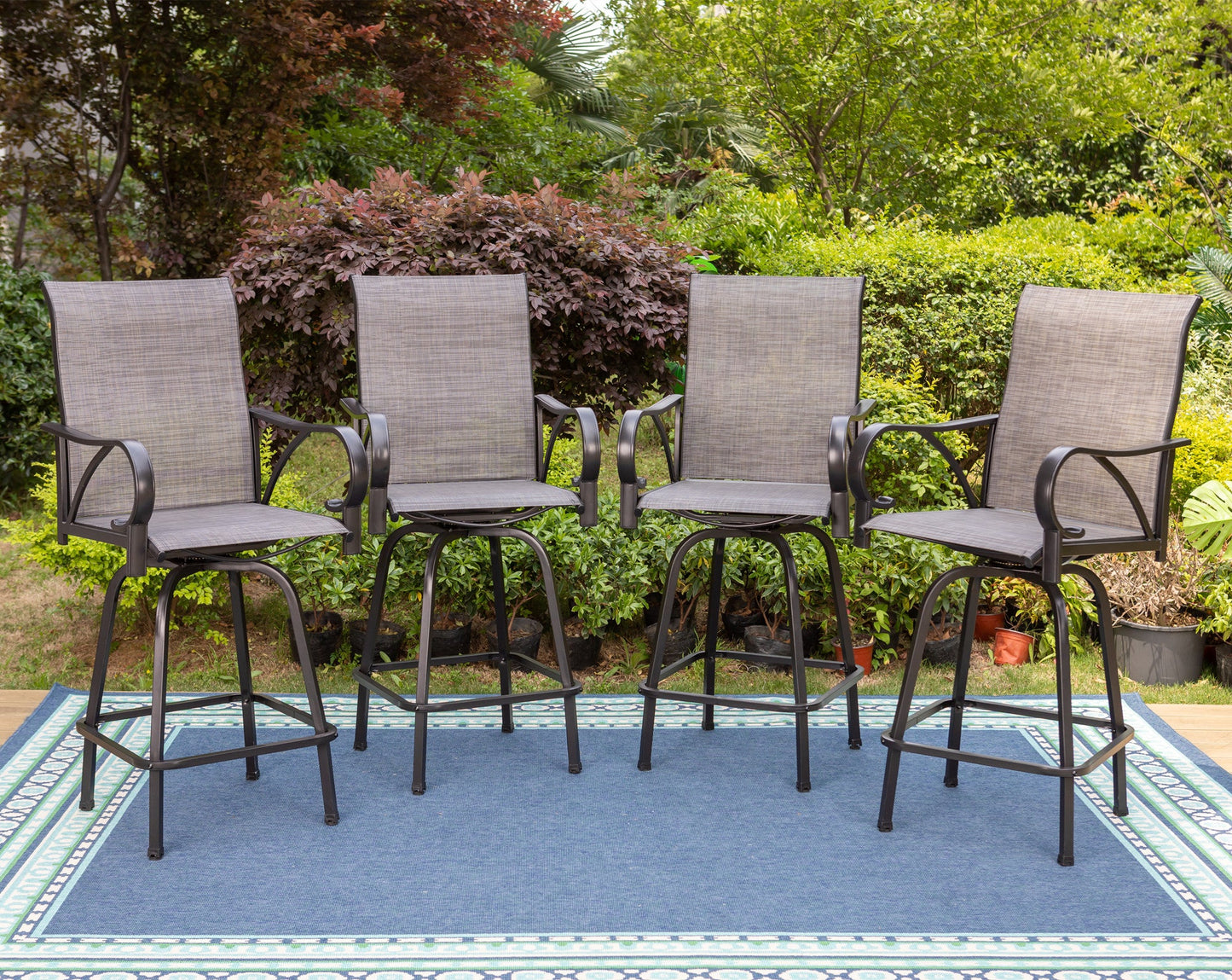 Sophia & William Set of 4 Outdoor Swivel Metal Bar Stools - Gray