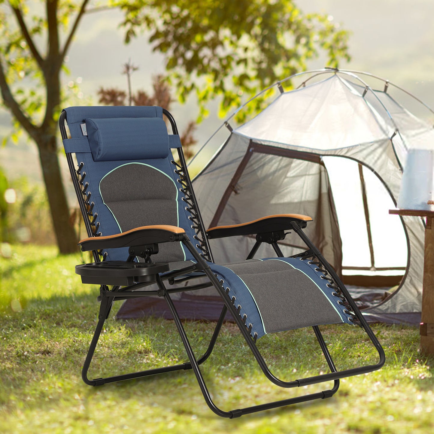 Sophia&William Oversized Outdoor Padded Zero Gravity Chair - Blue and Dark Gray