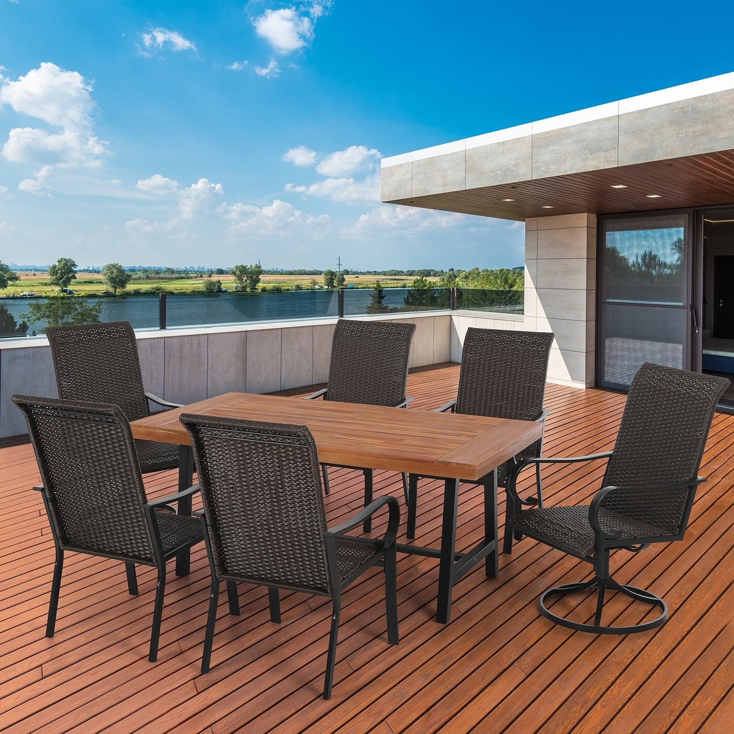 Sophia & William 7PCS Patio Dining Set Rattan Chairs and Table Set