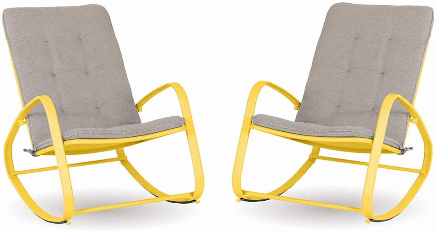 Sophia & William Set of 2 Outdoor Steel Rocking Chairs with Grey Pad - Yellow
