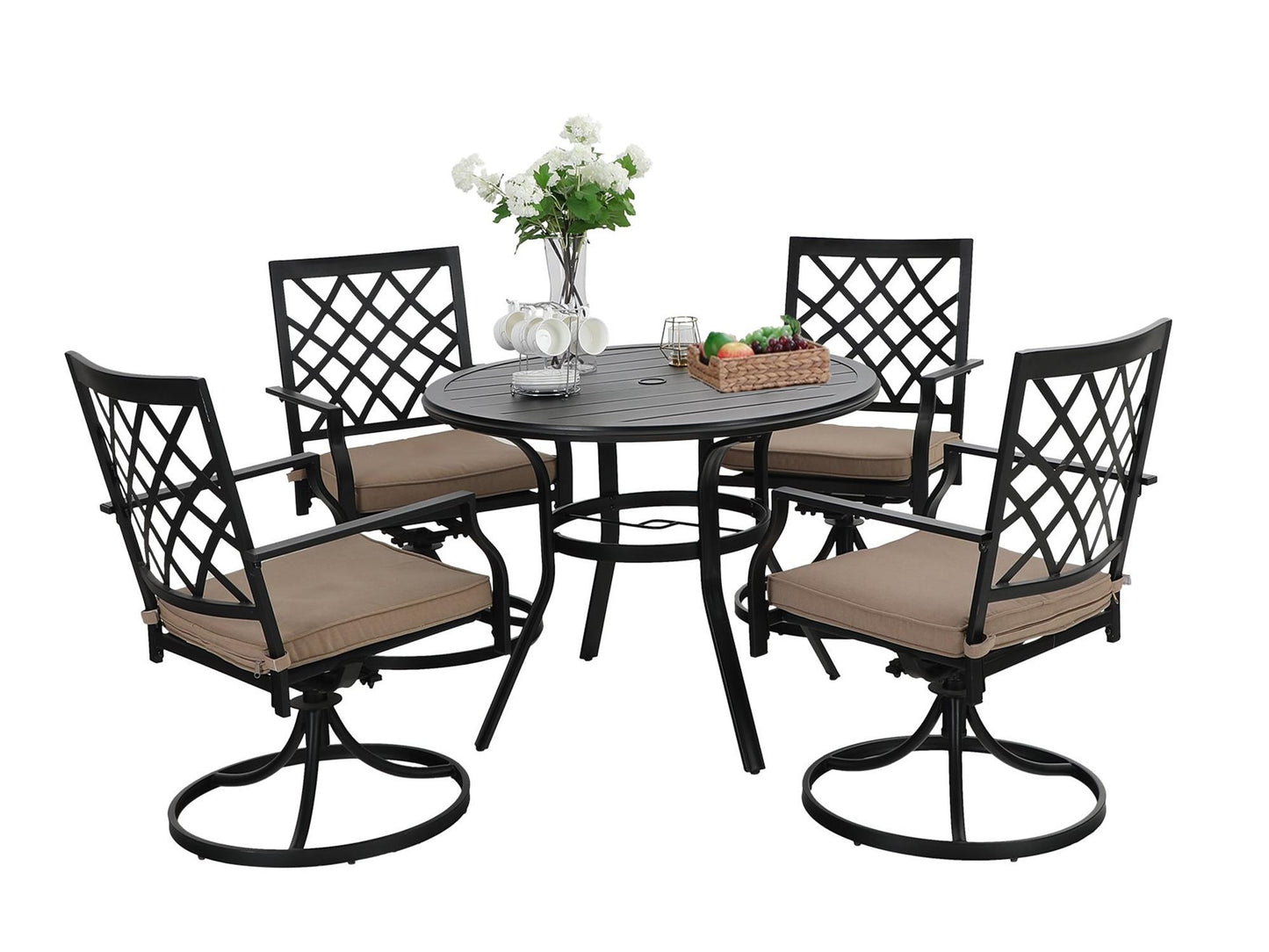 Sophia & William 5 Peices Outdoor Patio Metal Dining Set Swivel Chairs and Table Set