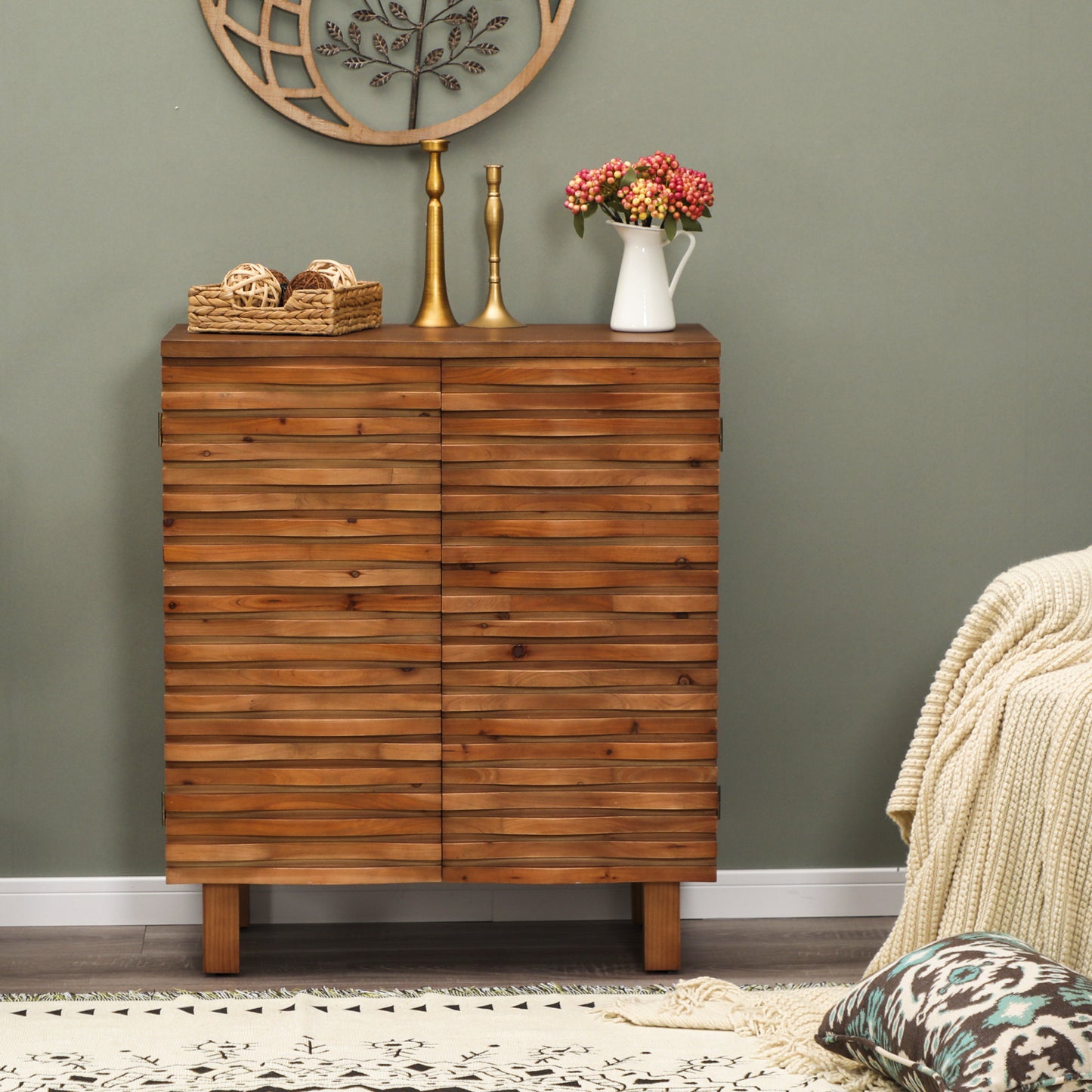 Sophia & William Distressed Wave-Door Accent Storage Cabinet