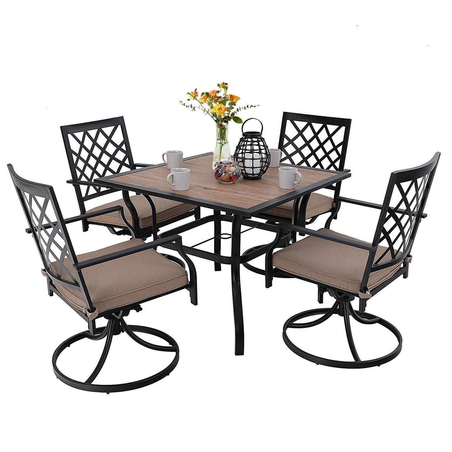 Sophia & William 5 Peices Outdoor Patio Metal Dining Set Swivel Chairs and Table Set