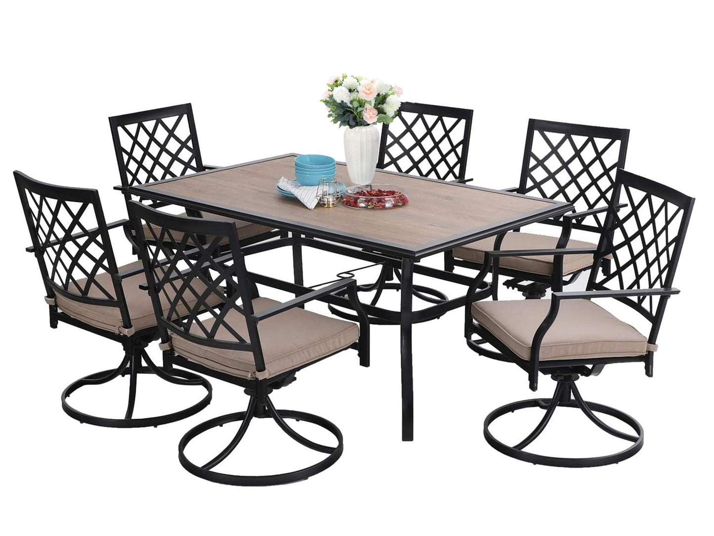 Sophia & William 7 Peices Outdoor Patio Dining Set Swivel Chairs and Table Set
