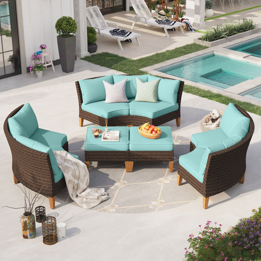 Sophia & William 8 Piece Outdoor Wicker Patio Conversation Sofa Set Outdoor Sectionals, Turquoise