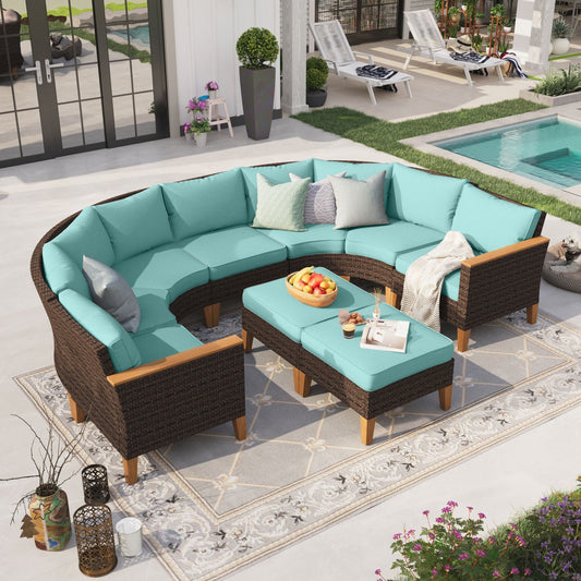 Sophia & William 9 Piece Outdoor Wicker Patio Conversation Sofa Set Outdoor Sectionals, Turquoise