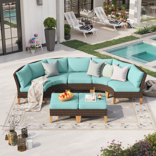 Sophia & William 7 Piece Outdoor Wicker Patio Conversation Sofa Set Outdoor Sectionals, Turquoise