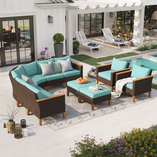 Sophia & William 10 Piece Outdoor Wicker Patio Conversation Sofa Set Outdoor Sectionals, Turquoise