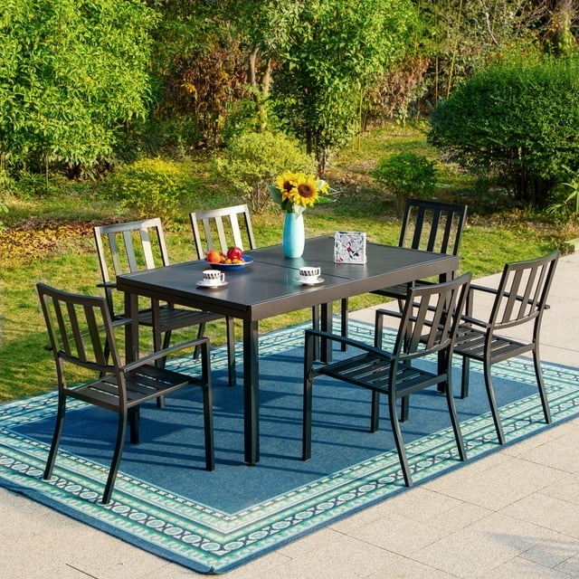 Sophia & William 7 Pieces Metal Outdoor Patio Dining Set with Extendable Table - Black