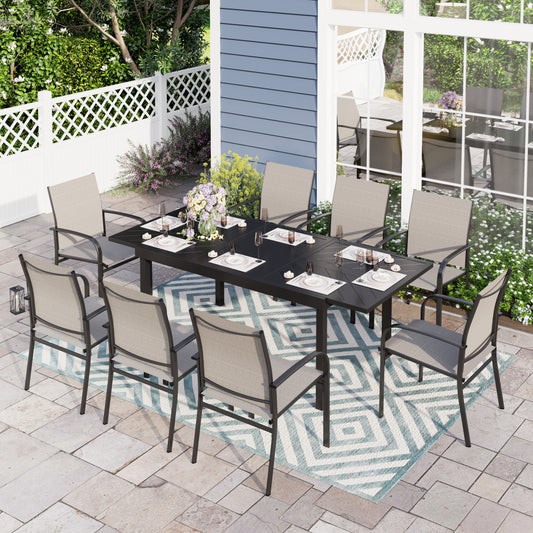 Sophia & William 9 Piece Patio Metal Dining Set Extendable Table and 8 Brown Textilene Chairs