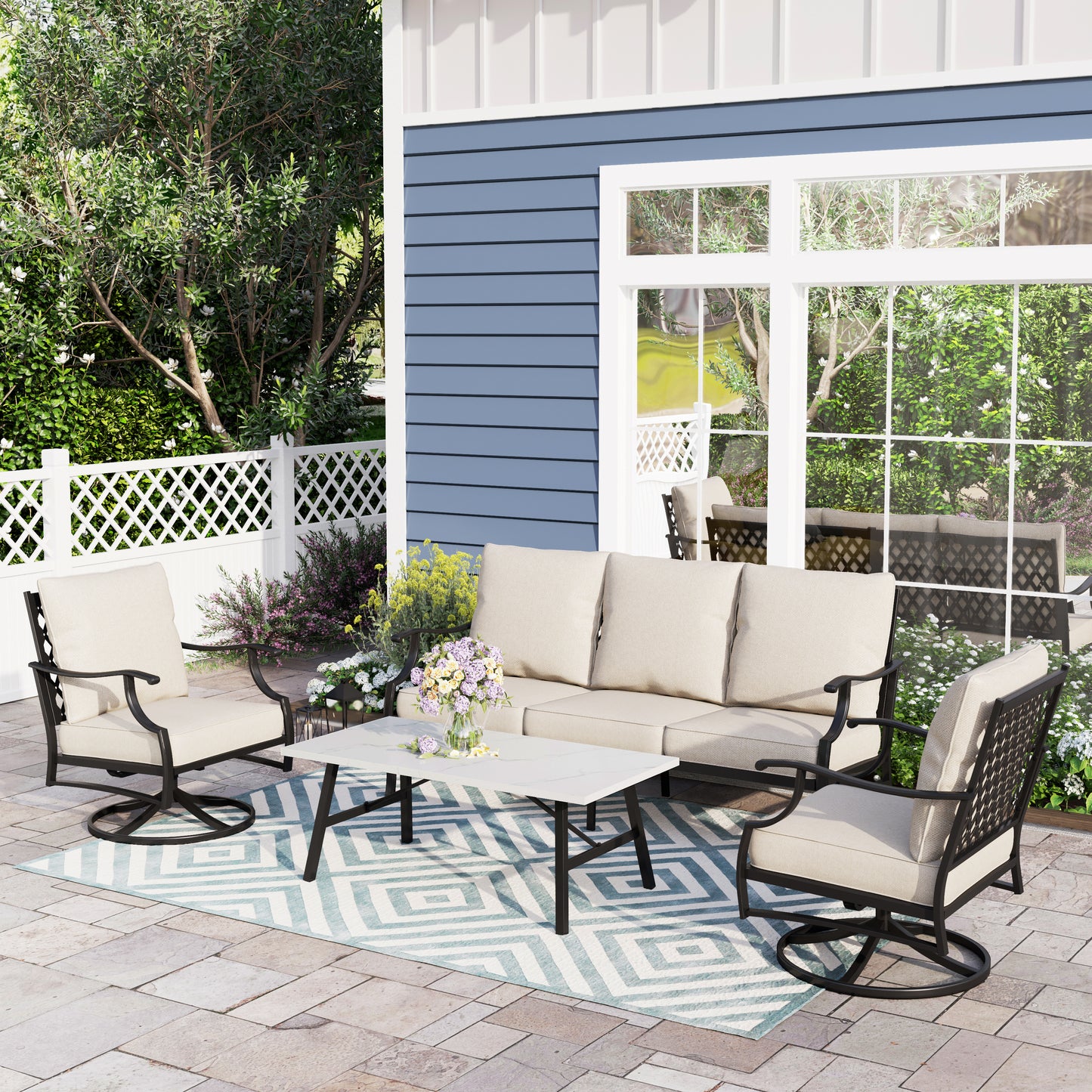 Sophia&William 5 Seat Outdoor Conversation Set Patio Table and Chairs Sets with Cushions and Pillows