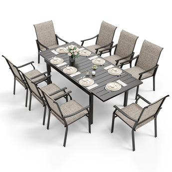 Sophia & William Patio Dining Set 9 Pieces, 8 Quick Dry Textilene Chairs and 1 Expandable Outdoor Dining Table, All-Weather Patio Furniture for Lawn, Park, and Courtyard Support 350lbs