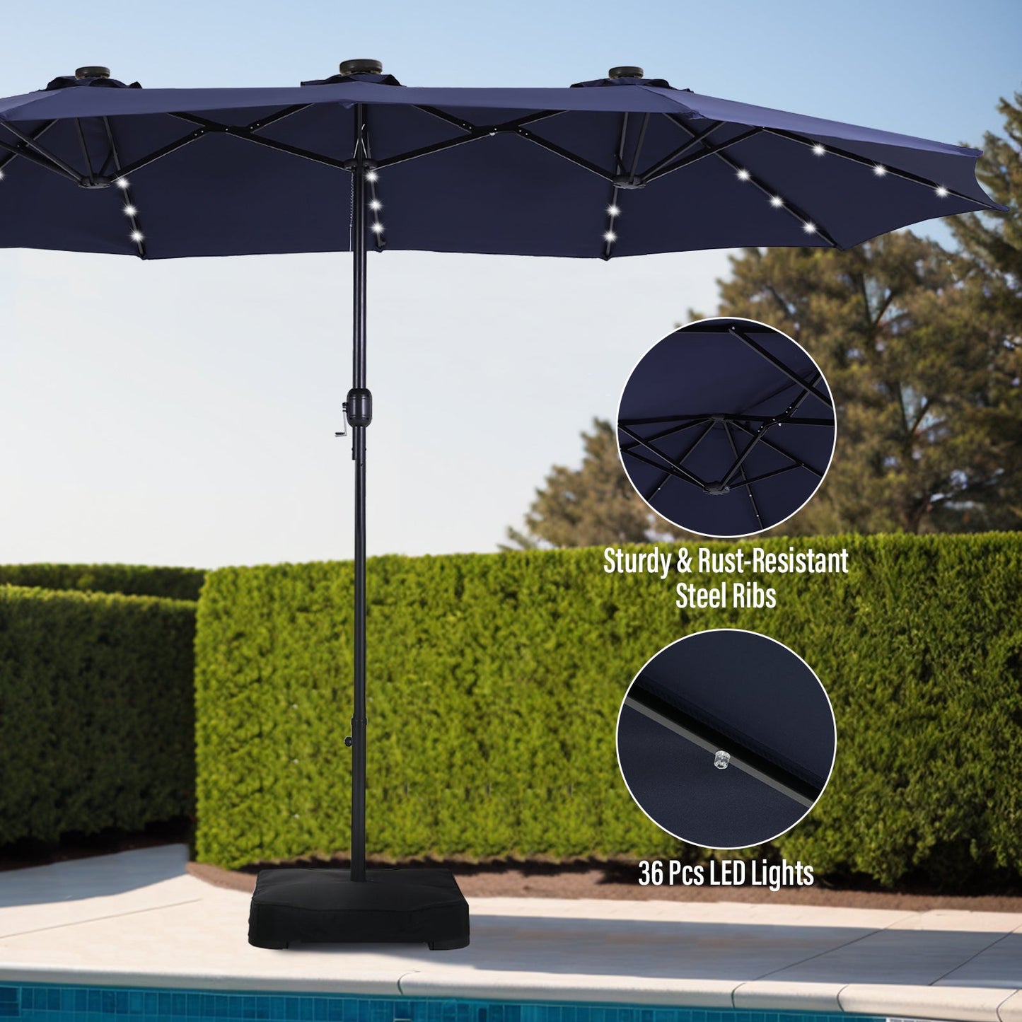 Sophia & William 15FT Outdoor Patio Umbrella Extra Large Double-Sided Garden Umbrella with Crank Handle Navy Blue