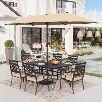 Alpha Joy 13ft Rectangle Double-Sided Extra Large Outdoor Patio Market  Umbrella with 23.6'' Square Base, Beige