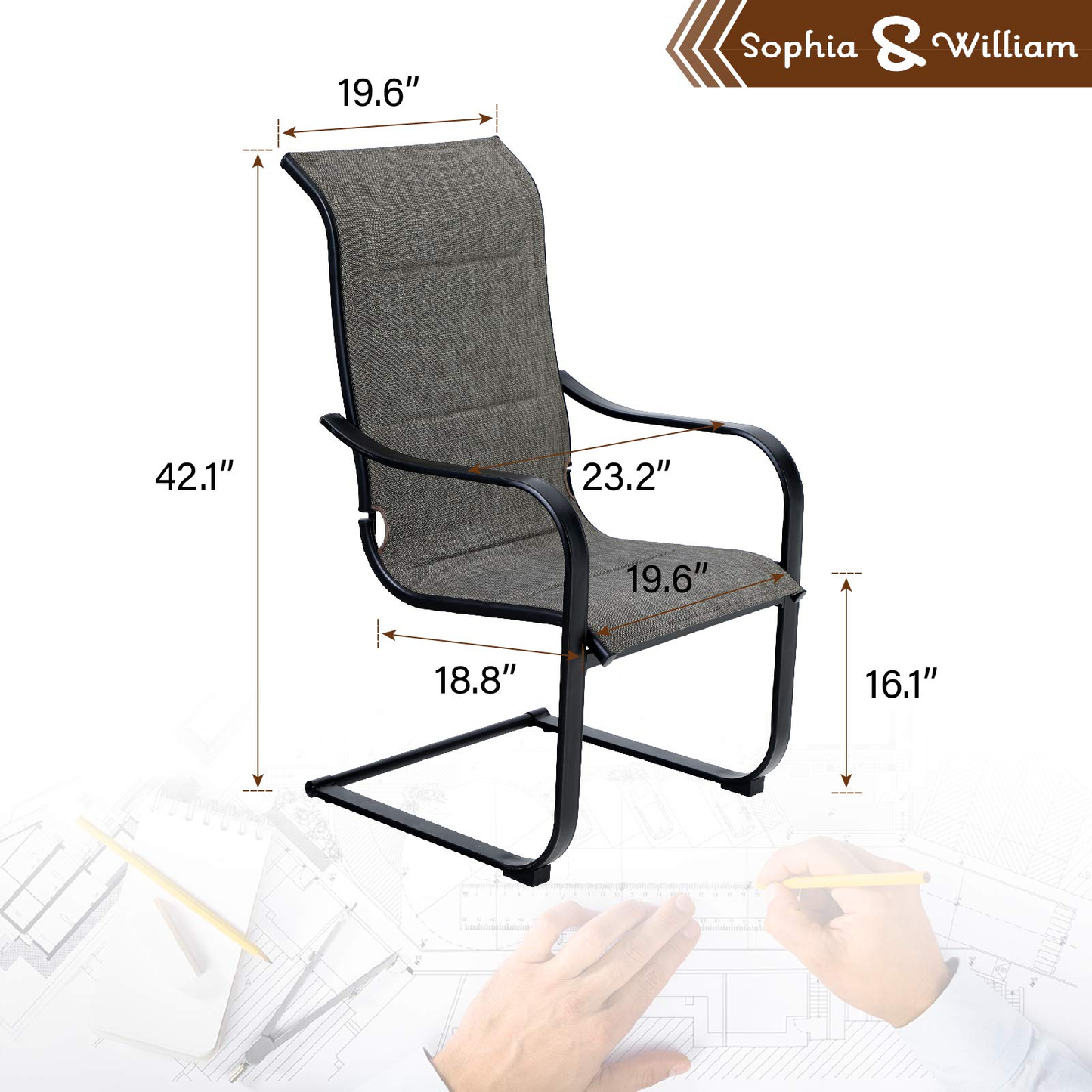 Sophia & William Patio Dining Chairs High Back Patio Chairs C Spring Motion Chairs 2 Pieces Quick Dry Textilene Outdoor Furniture Support 350lbs for Lawn Garden Balcony Pool Backyard Weather Resistant
