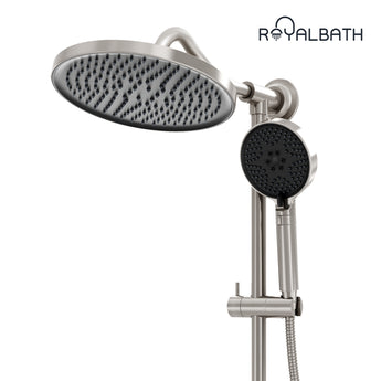 Rain Shower Head With Handheld Spray,9.5" High Pressure Rain Shower Combo with Stainless ROYALBATH Steel Frame and Multi Modes Handheld Spray,Height/Angle Adjustable(Brushed Nickel)