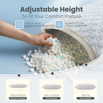 Sophia & William Side Sleeper Pillow Queen Size Set of 2 Shredded Memory Foam Pillows for Neck and Shoulder Pain Adjustable Cooling Pillows, Comfotable Double-Sided Pillowcase