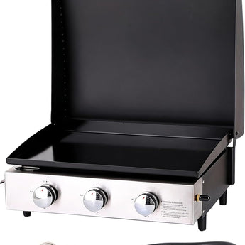 Sophia & William 22" Flat Top Grill with Lid & Ceramic Coated Cast Iron Pan, 3-Burner Portable Tabletop Gas Propane Griddle for Outdoor, BBQ, Camping & Tailgating Barbecue, 24,000 BTU
