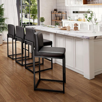 Sophia & William 24" PU Leather Counter Height Bar Stool with Backrest-Set of 4-Black
