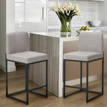 Sophia & William Light Grey Bar Stools Set of 2, Counter Height 24" Bar Stools with Backs, Modern PU Leather Kitchen Island Stools