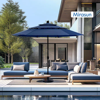 Mirasun 10ft Outdoor Patio Umbrella, [Auto-Tilting] 3 Tiers Market Table Umbrellas with 1.5" Pole, 8 Sturdy Ribs