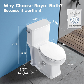 Royalbath 17.3” ADA Comfort Height Toilets with Hidden Drainage Port, 14" Wide Bowl Two Piece Toilets for Bathrooms, Tall Height, 1.28 GPF Single Power Flush Toilet with Jet Flush, 12" Rough In