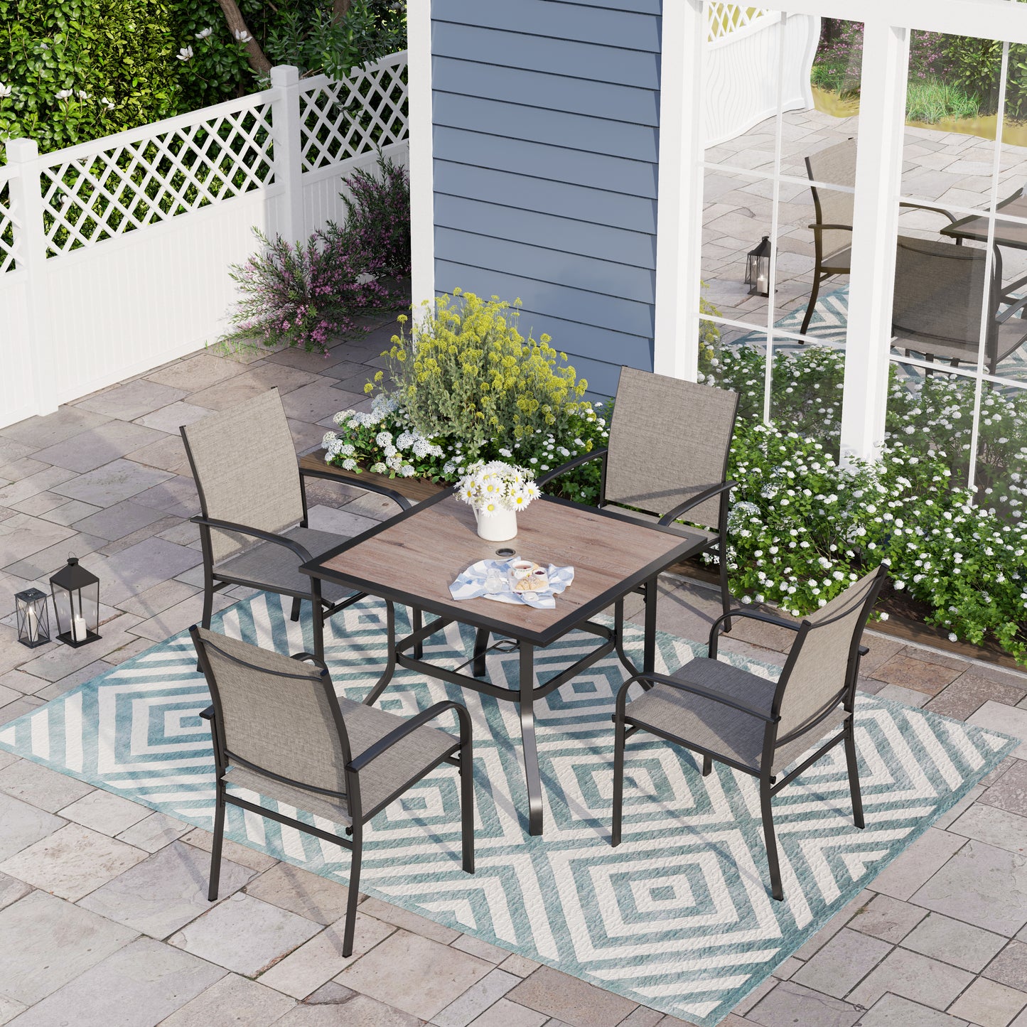Sophia & William 5 Piece Patio Dining Set Patio Dining Table and 4 Brown Textilene Chairs
