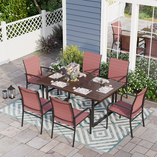 Sophia & William 7 Piece Patio Dining Set Dining Table and 6 Red Textilene Chairs